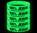 100% JESUS Wristbands White Black or Glow in the Dark