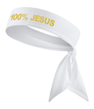 White 100% JESUS Tie Headband