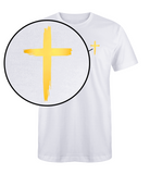 White w/ Metallic Gold Distressed Cross